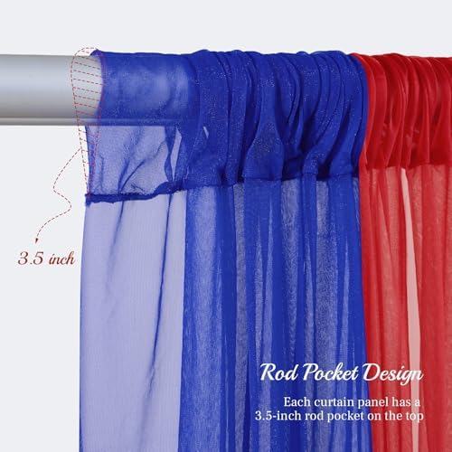 10x10ft Royal Blue Red Tulle Backdrop Curtain with Lights String for Parites, Sheer Backdrop Curtains for, alternate view 5