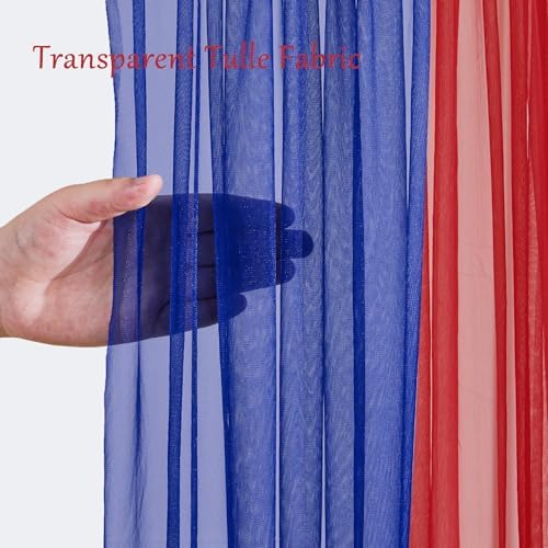 10x10ft Royal Blue Red Tulle Backdrop Curtain with Lights String for Parites, Sheer Backdrop Curtains for, alternate view 6