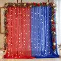 10x10ft Royal Blue Red Tulle Backdrop Curtain with Lights String for Parites, Sheer Photo Backdrop Curtains with