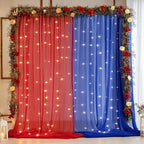 10x10ft Royal Blue Red Tulle Backdrop Curtain with Lights String for Parites, Sheer Photo Backdrop Curtains with