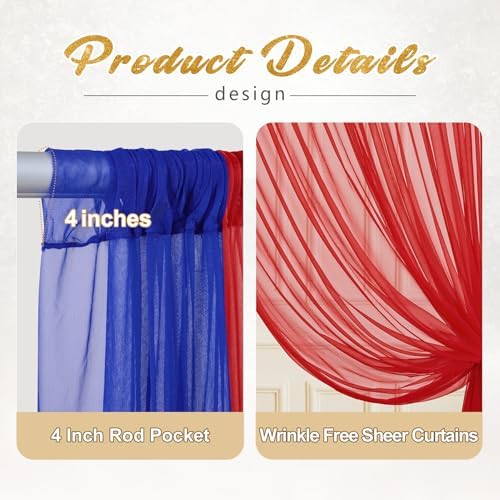 10x10ft Royal Blue Red Tulle Backdrop Curtain with Lights String for Parites, Sheer Photo Backdrop Curtains with, alternate