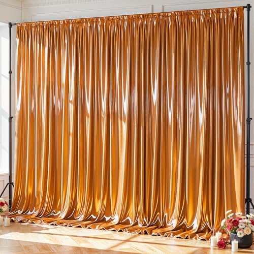 10x10ft Rust Orange Glitter Backdrop Curtain for Parties, Wrinkle Free Satin Photo Backdrop Drapes 2 Panels