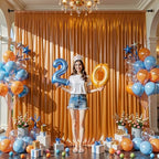 10x10ft Rust Orange Glitter Backdrop Curtain for Parties, Wrinkle Free Satin Photo Backdrop Drapes 2 Panels, alternate view 3