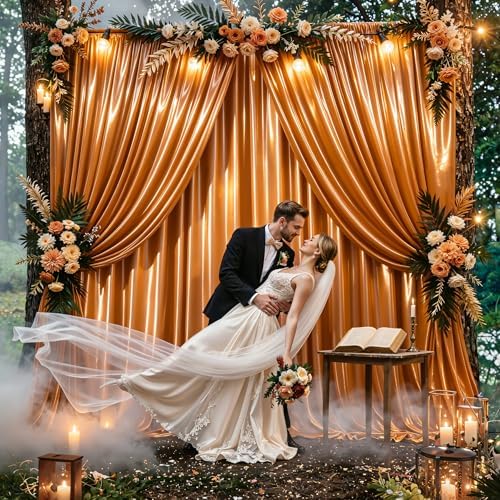10x10ft Rust Orange Glitter Backdrop Curtain for Parties, Wrinkle Free Satin Photo Backdrop Drapes 2 Panels, alternate view 5