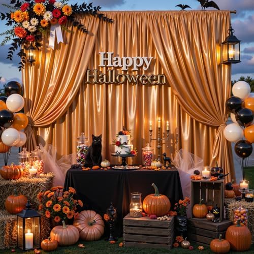 10x10ft Rust Orange Glitter Backdrop Curtain for Parties, Wrinkle Free Satin Photo Backdrop Drapes 2 Panels, alternate view 7