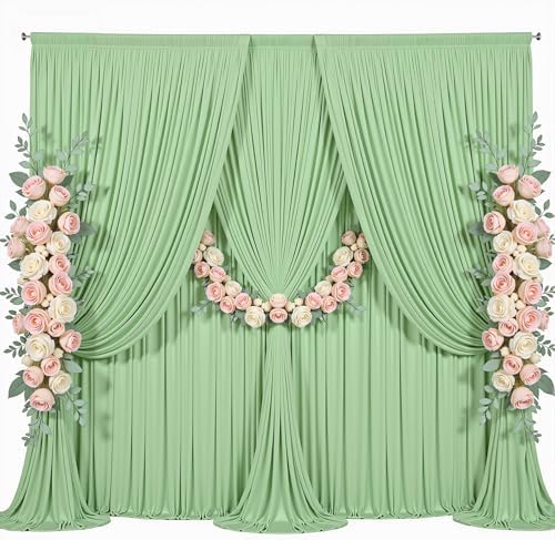10x10ft Sage Green Backdrop Curtain for Parties Wrinkle Free Fabric Backdrop Curtain Birthday Party Photo, alternate view 6
