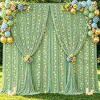 10x10ft Sage Green Backdrop Curtain with Lights String for Parties 2 Panels in 5'(W) x 10'(H), 2 panels in Sage