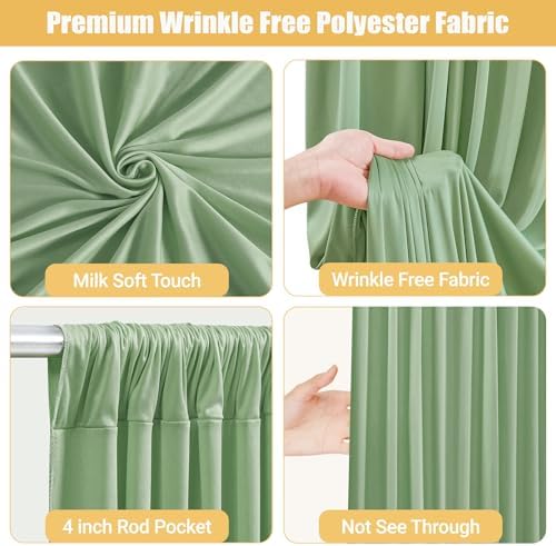 10x10ft Sage Green Backdrop Curtain with Lights String for Parties 2 Panels in 5'(W) x 10'(H), 2 panels in Sage, alternate