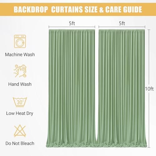 10x10ft Sage Green Backdrop Curtain with Lights String for Parties 2 Panels in 5'(W) x 10'(H), 2 panels in Sage, alternate
