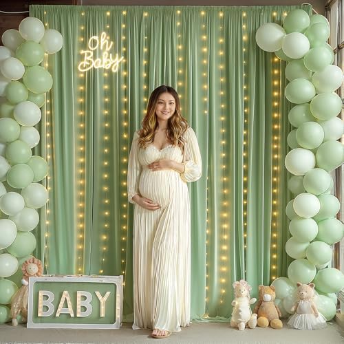 10x10ft Sage Green Backdrop Curtain with Lights String for Parties 2 Panels in 5'(W) x 10'(H), 2 panels in Sage, alternate