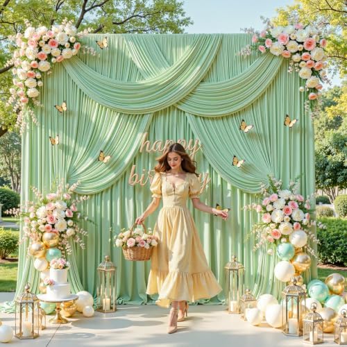 10x10FT Sage Green Backdrop Curtains for Parties, Wrinkle-Free Photo Backdrop Drapes, Background Fabric Drapes, alternate