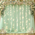10x10ft Sage Green Chiffon Backdrop Curtain with Lights String for Wedding Sheer Tulle Curtain Photo Backdrops