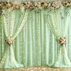 10x10ft Sage Green Chiffon Backdrop Curtain with Lights String for Wedding Sheer Tulle Curtain Photo Backdrops, alternate