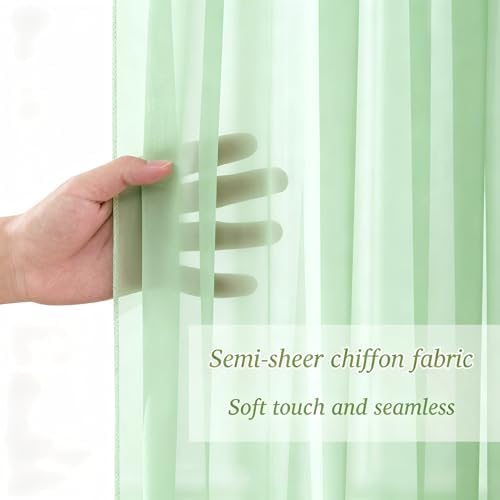 10x10ft Sage Green Chiffon Backdrop Curtain with Lights String for Wedding Sheer Tulle Curtain Photo Backdrops, alternate