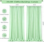 10x10ft Sage Green Chiffon Backdrop Curtain with Lights String for Wedding Sheer Tulle Curtain Photo Backdrops, alternate