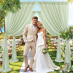 10x10ft Sage Green Chiffon Sheer Backdrop Curtains, Wrinkle-Free Wedding Backdrop Drapes for Birthday Party