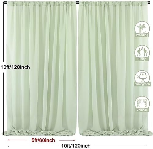 10x10ft Sage Green Chiffon Sheer Backdrop Curtains, Wrinkle-Free Wedding Backdrop Drapes for Birthday Party, alternate view 3