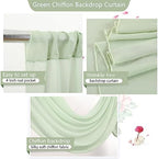 10x10ft Sage Green Chiffon Sheer Backdrop Curtains, Wrinkle-Free Wedding Backdrop Drapes for Birthday Party, alternate view 4