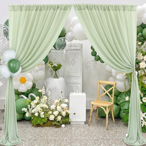 10x10ft Sage Green Chiffon Sheer Backdrop Curtains, Wrinkle-Free Wedding Backdrop Drapes for Birthday Party, alternate view 6