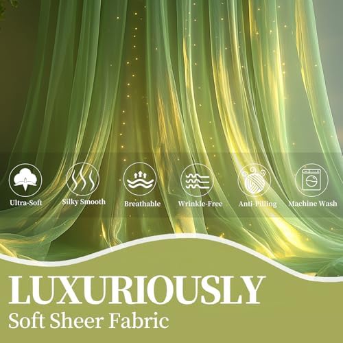 10x10ft Sage Green Tulle Backdrop Curtain with String Lights, Wrinkle-Free Sheer Wedding Backdrop for Birthday, alternate