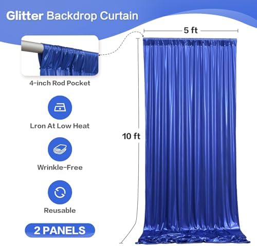 10x10FT Sapphire Blue Sequin Backdrop Curtain - 2 Panels of 5x10FT Wrinkle-Free Glitter Drapes for Photography, alternate
