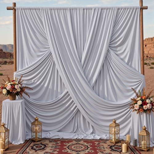 10x10ft Silver Backdrop Curtains for Parties, 2 Panels 5x10ft Wrinkle-Free Polyester Background Curtains for