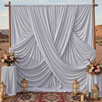 10x10ft Silver Backdrop Curtains for Parties, 2 Panels 5x10ft Wrinkle-Free Polyester Background Curtains for