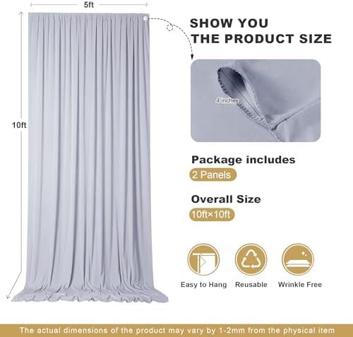 10x10ft Silver Backdrop Curtains for Parties, 2 Panels 5x10ft Wrinkle-Free Polyester Background Curtains for, alternate view