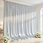 10x10ft Silver Glitter Backdrop Curtain for Parties, Wrinkle Free Satin Photo Backdrop Drapes 2 Panels 5x10FT