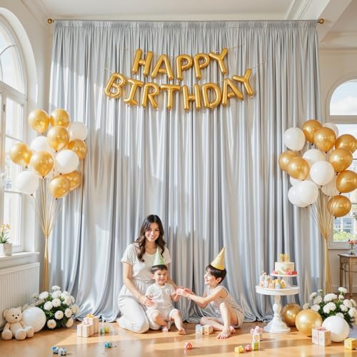 10x10ft Silver Glitter Backdrop Curtain for Parties, Wrinkle Free Satin Photo Backdrop Drapes 2 Panels 5x10FT, alternate view