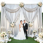 10x10ft Silver Glitter Backdrop Curtain for Parties, Wrinkle Free Satin Photo Backdrop Drapes 2 Panels 5x10FT, alternate view