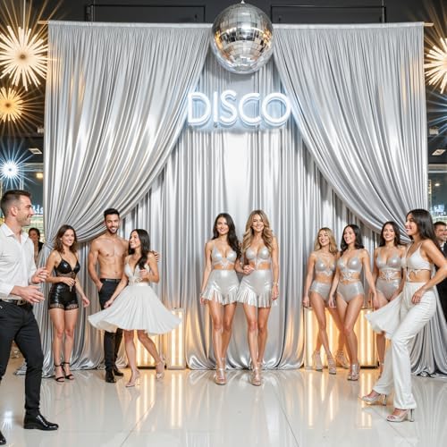 10x10ft Silver Glitter Backdrop Curtain for Parties, Wrinkle Free Satin Photo Backdrop Drapes 2 Panels 5x10FT, alternate view