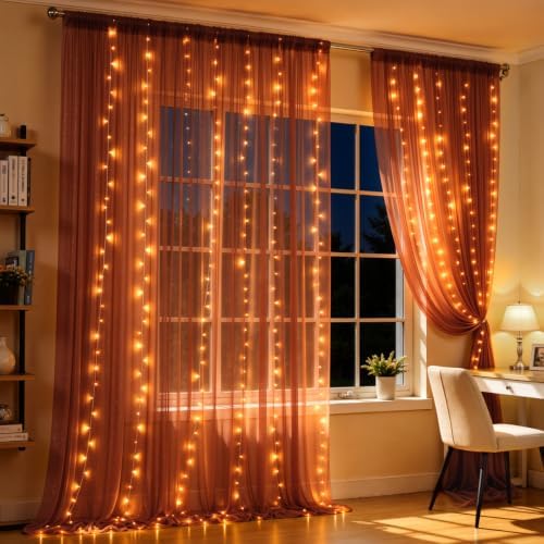 10x10ft Terracotta Tulle Backdrop Curtains with Lights String for Parties, Wrinkle Free Sheer Curtain Wedding, alternate view