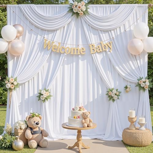10x10ft White Backdrop Curtains for Parties, 2 Panels 5x10ft Wrinkle-Free Polyester Background Curtains for, alternate view 3