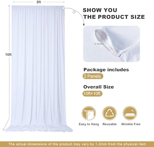 10x10ft White Backdrop Curtains for Parties, 2 Panels 5x10ft Wrinkle-Free Polyester Background Curtains for, alternate view 5
