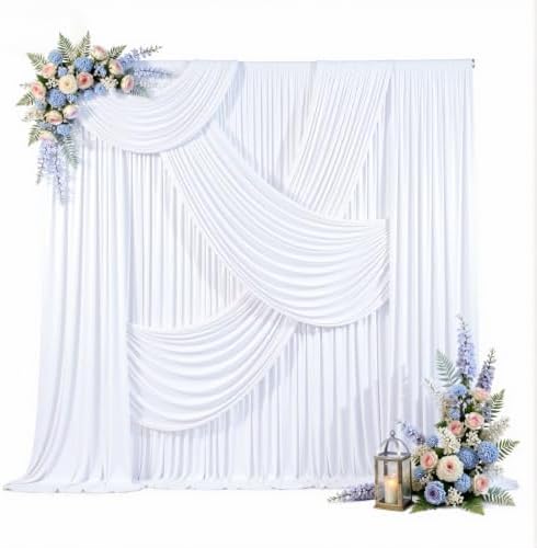 10x10FT White Backdrop Curtains for Parties, Wrinkle-Free Photo Backdrop Drapes, Background Fabric Drapes for