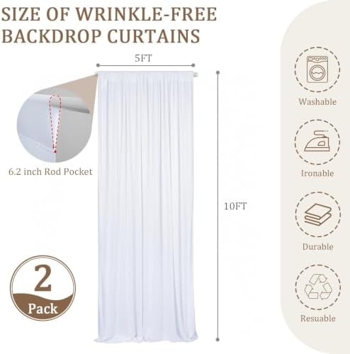 10x10FT White Backdrop Curtains for Wedding Parties, Ultra Drapey & Silky Drapes for Backdrop Skin-Friendly &, alternate view