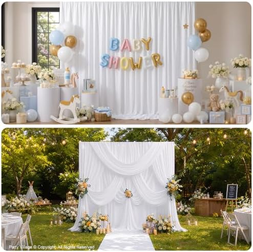 10x10FT White Backdrop Curtains, Polyester Back Drop for Parties in 10x10FT, alternate view 4
