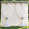 10x10ft White Backdrop Curtains with Lights String for Parties, 2 Panels in 5'(W) x 10'(H), 2 panels in White