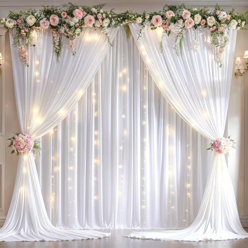 10x10ft White Backdrop Curtains with Lights String for Parties, 2 Panels in 5'(W) x 10'(H), 2 panels in White, alternate view