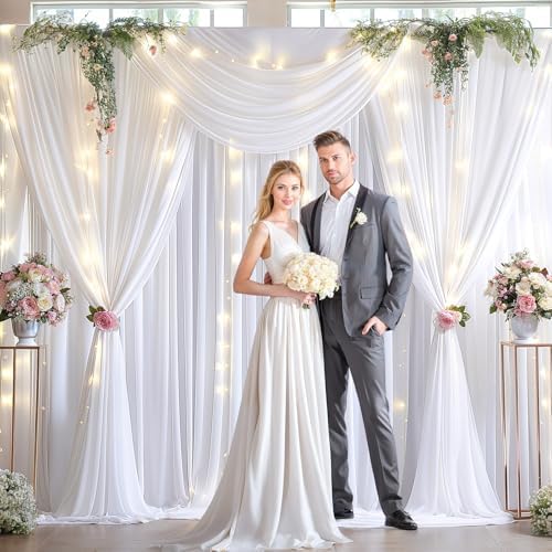 10x10ft White Backdrop Curtains with Lights String for Parties, 2 Panels in 5'(W) x 10'(H), 2 panels in White, alternate view