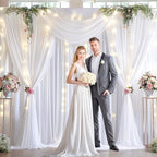 10x10ft White Backdrop Curtains with Lights String for Parties, 2 Panels in 5'(W) x 10'(H), 2 panels in White, alternate view