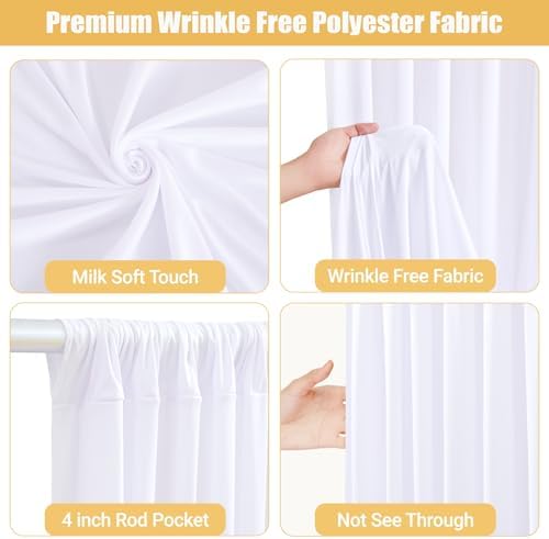 10x10ft White Backdrop Curtains with Lights String for Parties, 2 Panels in 5'(W) x 10'(H), 2 panels in White, alternate view