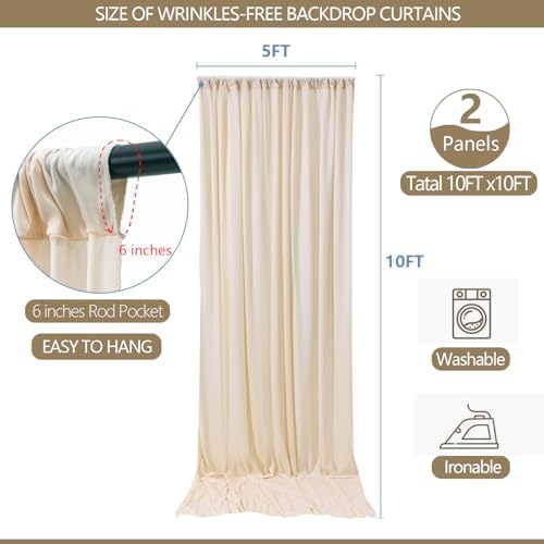 10x10ft Wrinkle Free Backdrop Curtain for Parties Soft Fabric Drapes Wedding Cream Curtain Backdrop for Birthday, alternate