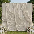 10x10ft Wrinkle Free Beige Backdrop Curtains for Parties, 2 Panels 5x10ft Silky Polyester Photo Backdrop Drapes