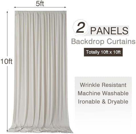 10x10ft Wrinkle Free Beige Backdrop Curtains for Parties, 2 Panels 5x10ft Silky Polyester Photo Backdrop Drapes, alternate