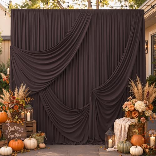 10x10ft Wrinkle Free Brown Backdrop Curtains for Party Background, 2 Panels 5x10ft Silky Polyester Photo
