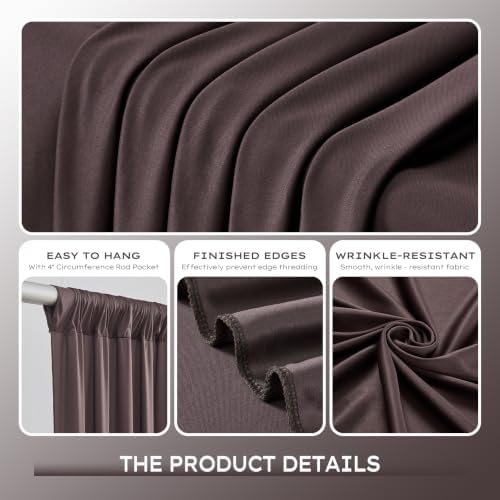 10x10ft Wrinkle Free Brown Backdrop Curtains for Party Background, 2 Panels 5x10ft Silky Polyester Photo, alternate view 4