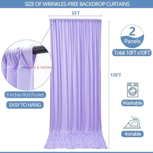10x10ft Wrinkle Free Lavender Backdrop Curtain for Parties Soft Fabric Drapes Wedding Curtain Backdrop for, alternate view 3