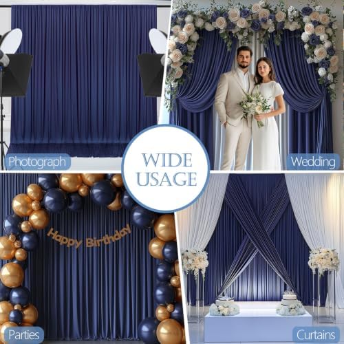 10x10ft Wrinkle Free Navy Blue Backdrop Curtain for Parties Soft Fabric Drapes Wedding Blue Curtain Backdrop for, alternate